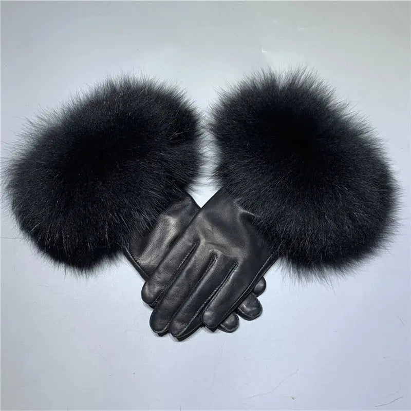 Gloves made of natural sheepskin with natural fur on a warm fluffy lining Family Shopolf