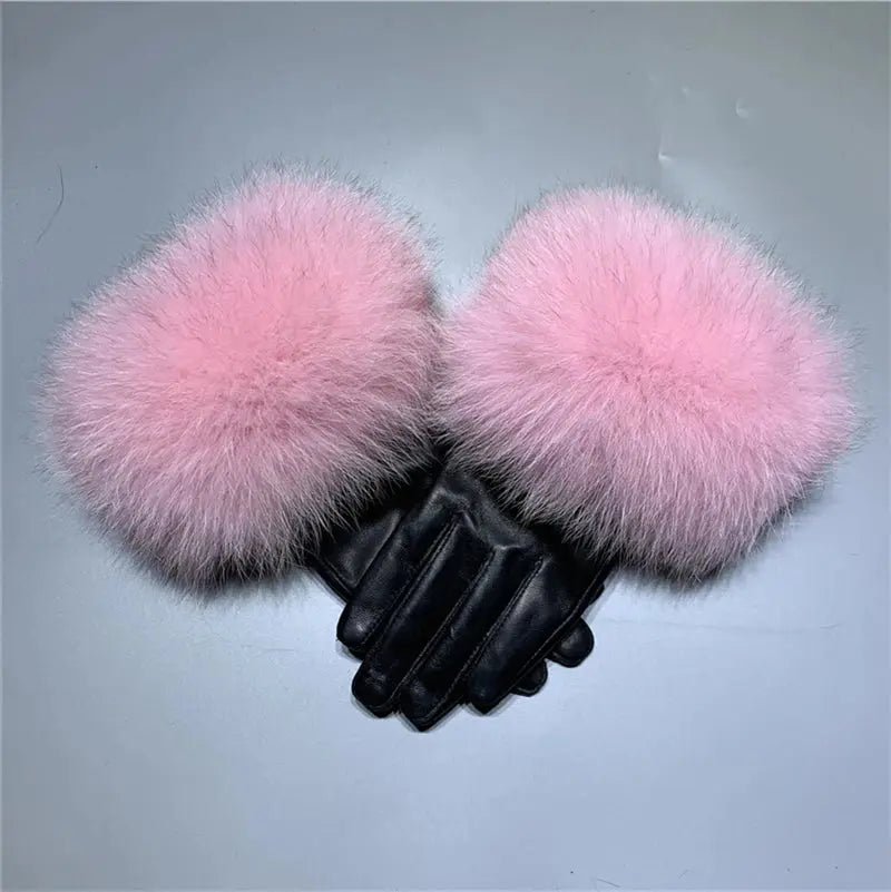 Gloves made of natural sheepskin with natural fur on a warm fluffy lining Family Shopolf