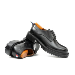 Handcrafted Big Toe Derby Shoes with Thick Sole Black