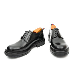Handcrafted Big Toe Derby Shoes with Thick Sole Black