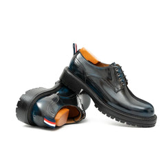 Handcrafted Big Toe Derby Shoes with Thick Sole Blue