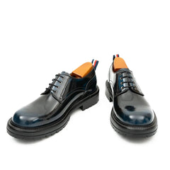 Handcrafted Big Toe Derby Shoes with Thick Sole Blue