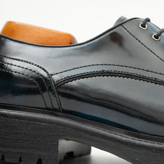Handcrafted Big Toe Derby Shoes with Thick Sole Blue