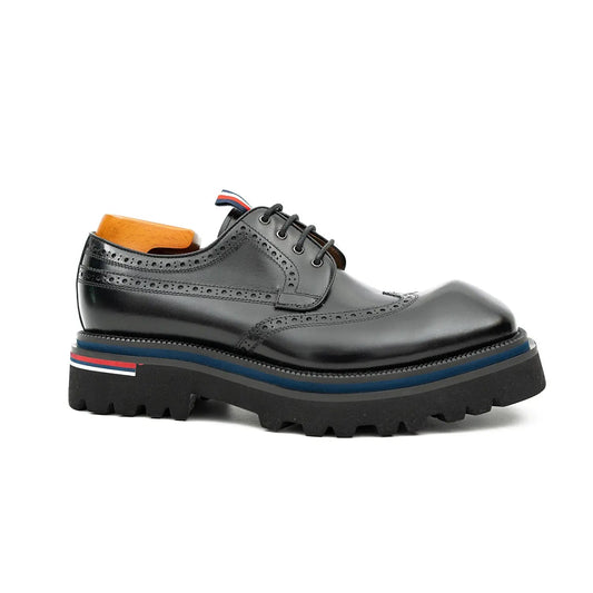 Handcrafted Square Toe Brogue Shoes with Thick Sole Black