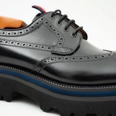 Handcrafted Square Toe Brogue Shoes with Thick Sole Black