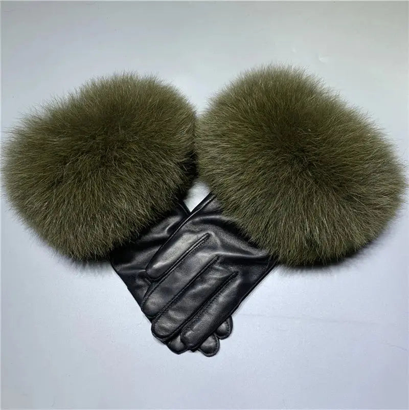Gloves made of natural sheepskin with natural fur on a warm fluffy lining Family Shopolf