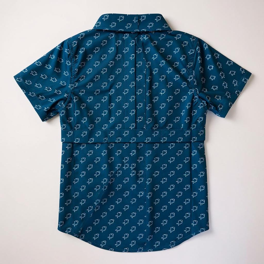 Blue patterned shirt on a white background