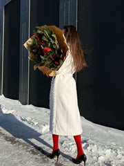 Genuine Mink Fur Rex Fur Trim Virgin Wool Coat in White Alaska® Outerwear Company