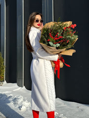 Genuine Mink Fur Rex Fur Trim Virgin Wool Coat in White Alaska® Outerwear Company