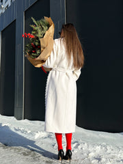 Genuine Mink Fur Rex Fur Trim Virgin Wool Coat in White Alaska® Outerwear Company