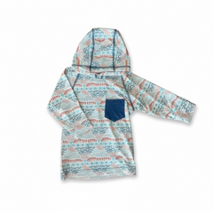 Children's hoodie with a patterned design on a white background