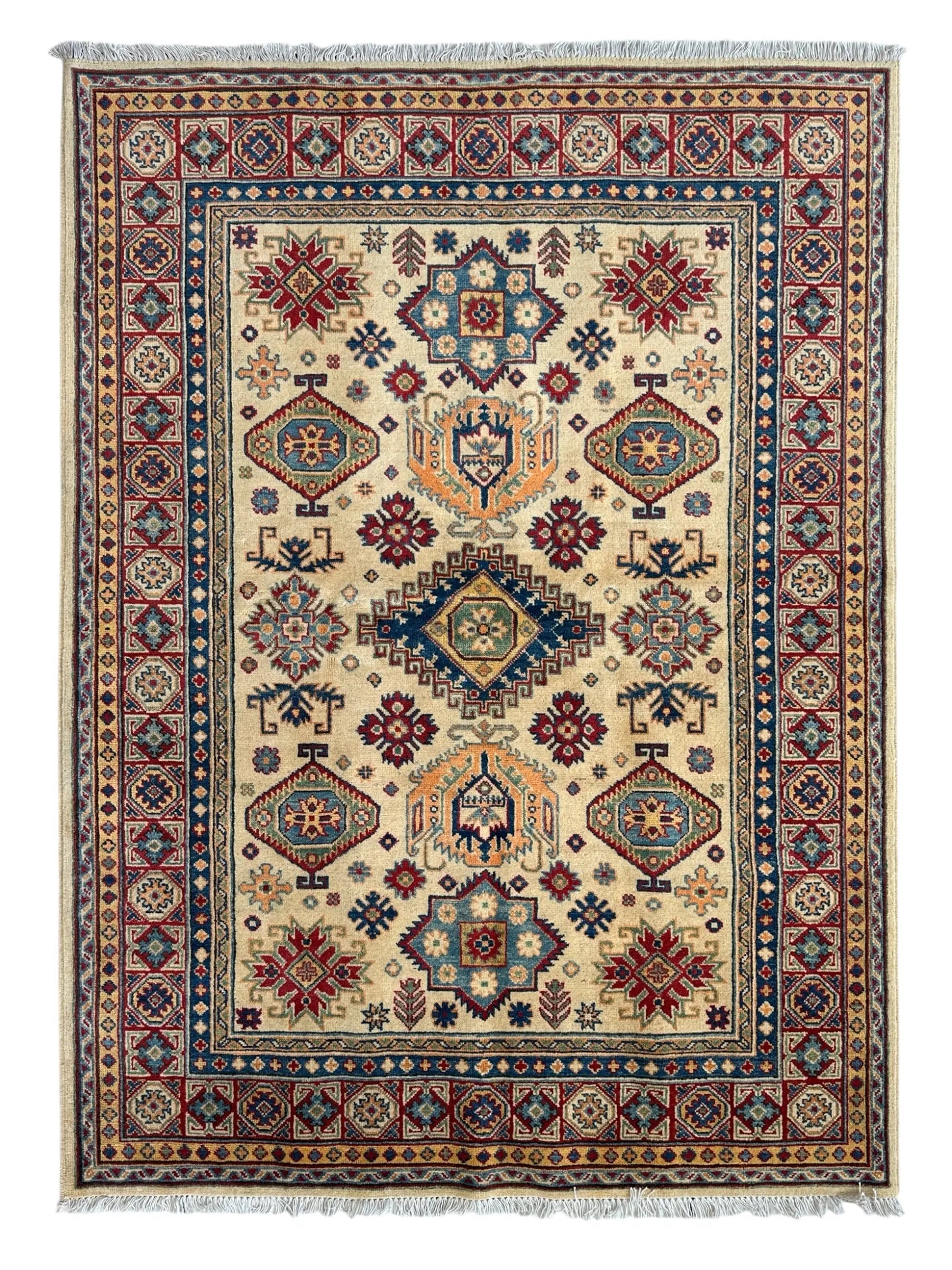 Fine Hand Knotted Afghani Super Kazak Rug 5 x 7 Rugistan