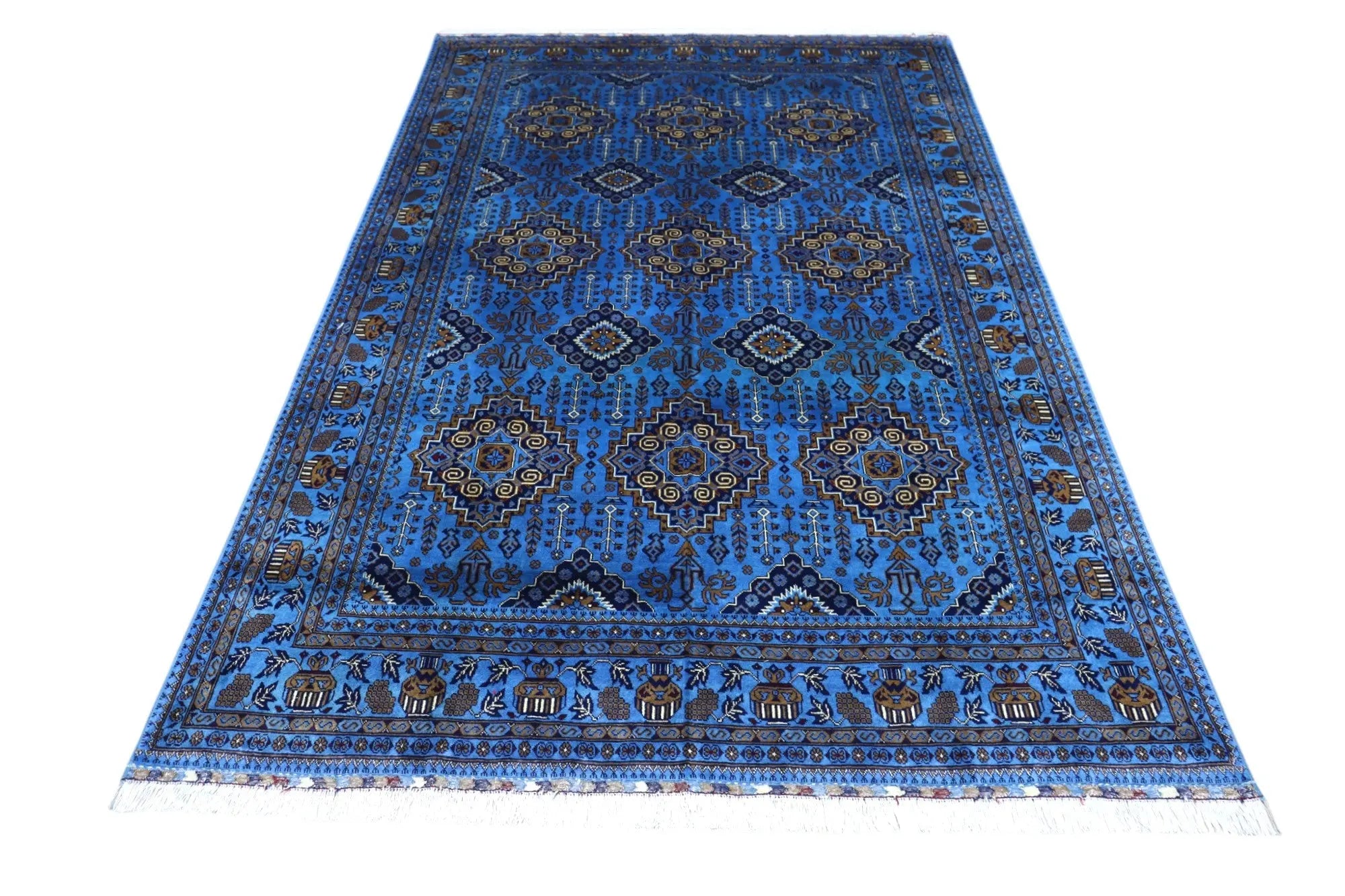 Hand-Knotted Afghani Zerkhaki Wool Rug – 6’7″ x 9’3″ Rugistan