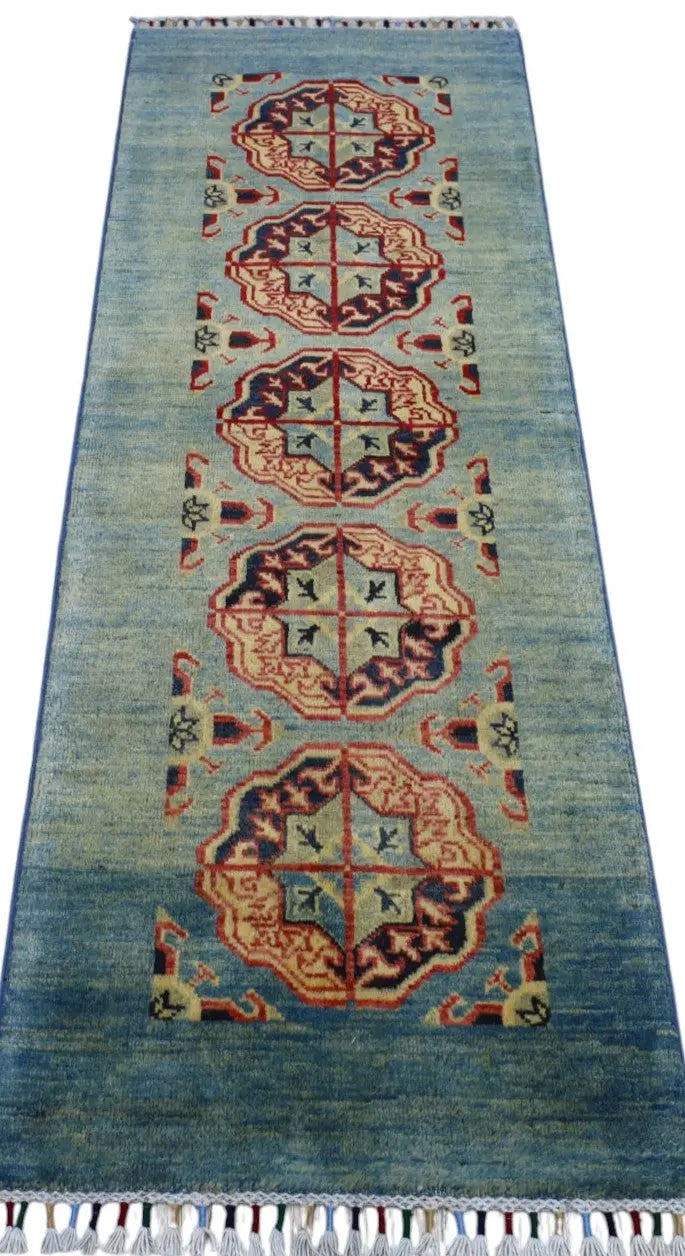 Hand-Knotted Afghani Kazak Wool Rug – 2’1″ x 5’7″ Rugistan