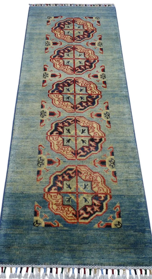 Hand-Knotted Afghani Kazak Wool Rug – 2’1″ x 5’7″ Rugistan