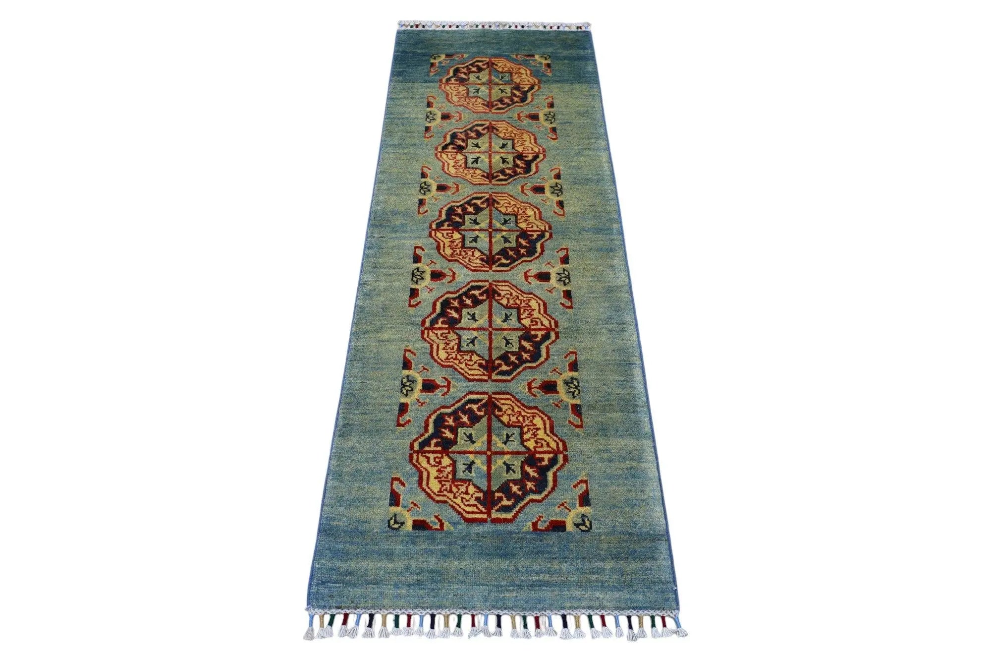 Hand-Knotted Kazak Afghani Wool Rug I Green 2' x 5'7" Rugistan