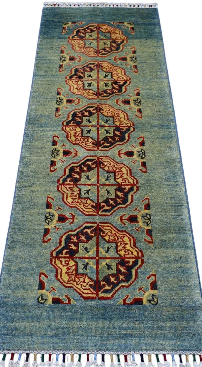 Hand-Knotted Afghani Kazak Wool Rug – 2’1″ x 5’7″ Rugistan