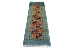 Hand-Knotted Kazak Afghani Wool Rug I Green 2' x 5'7" Rugistan