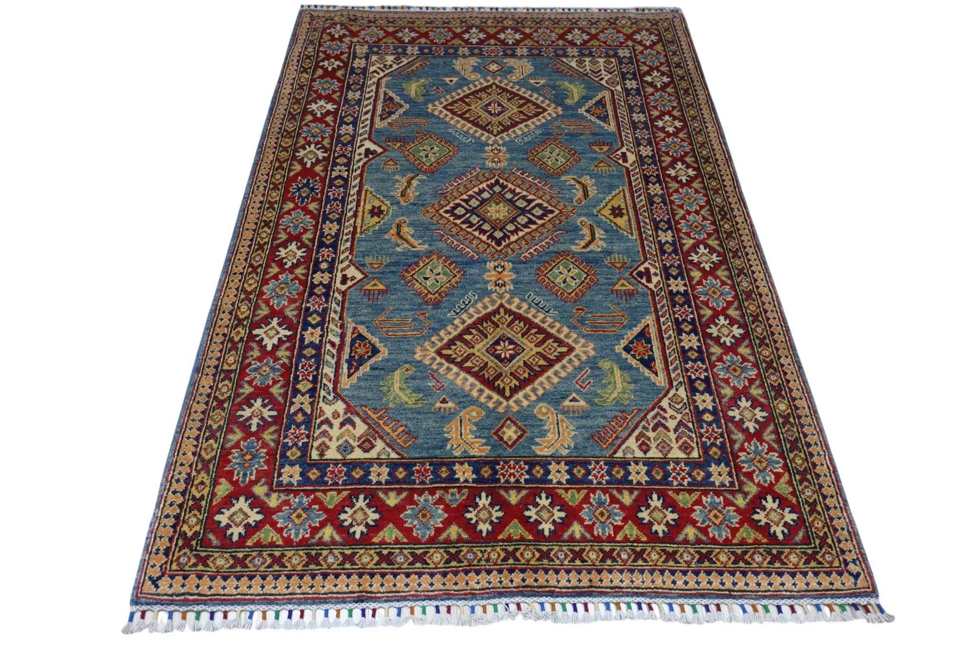 Hand-Knotted Afghani Kazak Wool Rug – 4’0″ x 6’1″ Rugistan