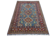 Hand-Knotted Afghani Kazak Wool Rug – 4’0″ x 6’1″ Rugistan