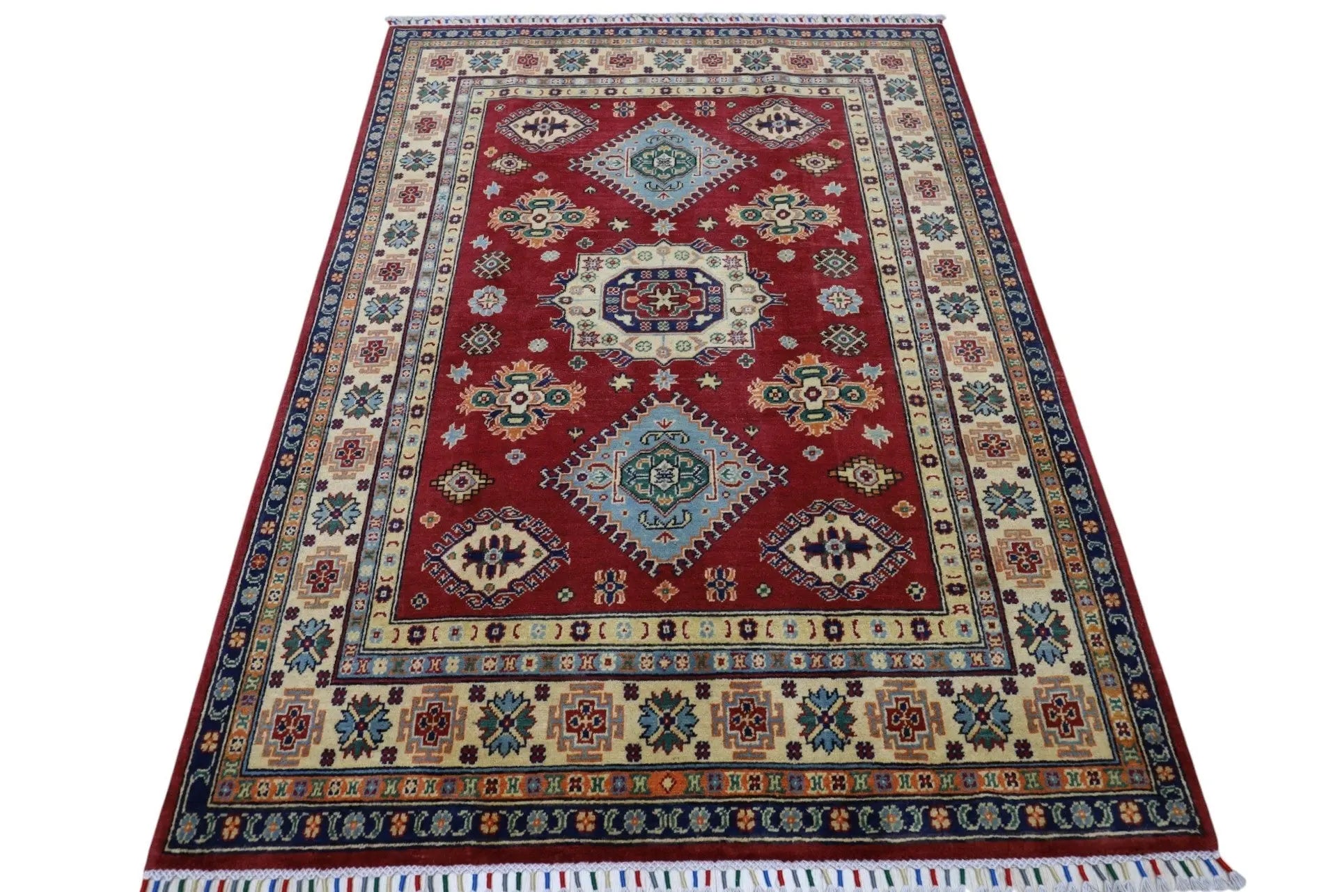Hand-Knotted Afghani Kazak Wool Rug – 4’10″ x 6’6″ Rugistan