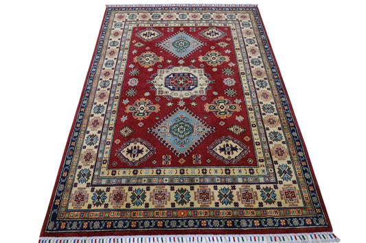 Hand-Knotted Afghani Kazak Wool Rug – 4’10″ x 6’6″ Rugistan