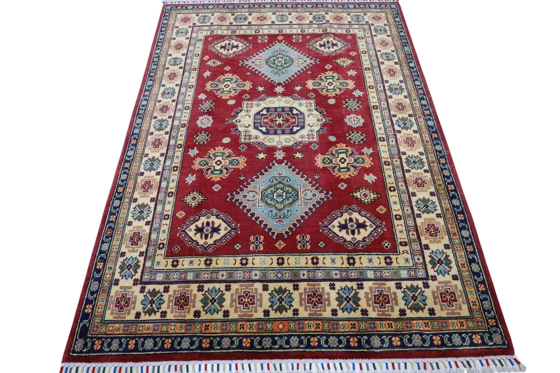 Hand-Knotted Afghani Kazak Wool Rug – 4’10″ x 6’6″ Rugistan