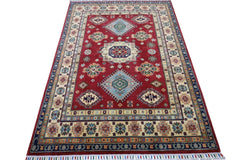 Hand-Knotted Afghani Kazak Wool Rug – 4’10″ x 6’6″ Rugistan