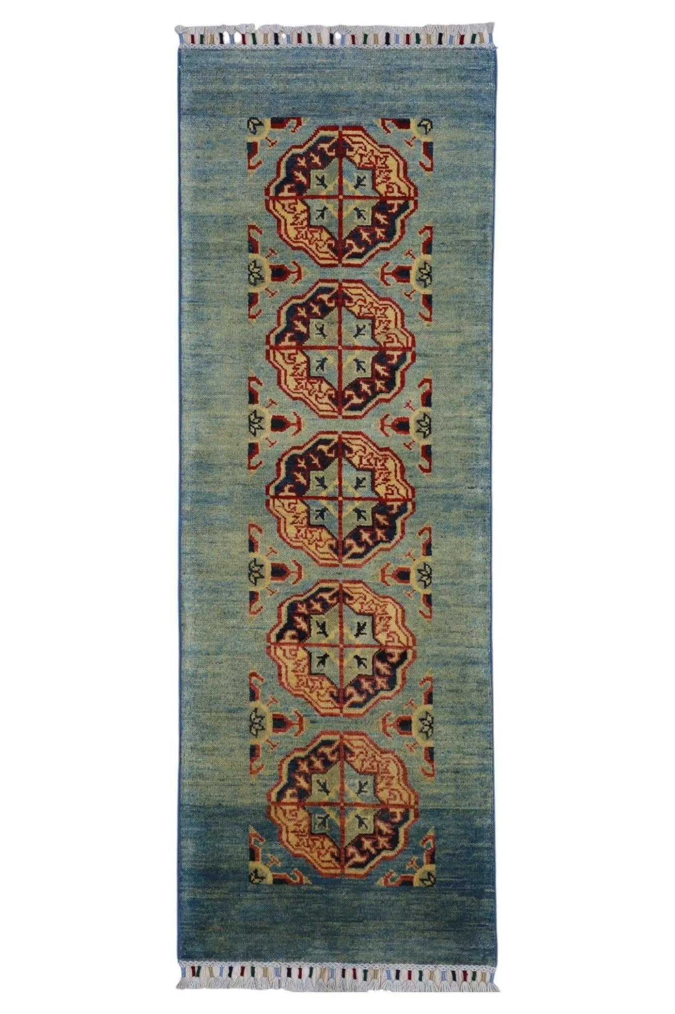 Hand-Knotted Kazak Afghani Wool Rug I Green 2' x 5'7" Rugistan
