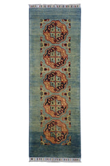 Hand-Knotted Kazak Afghani Wool Rug I Green 2' x 5'7" Rugistan