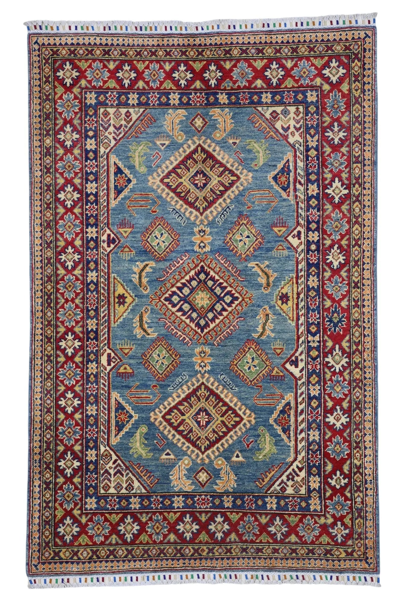 Hand-Knotted Afghani Kazak Wool Rug – 4’0″ x 6’1″ Rugistan