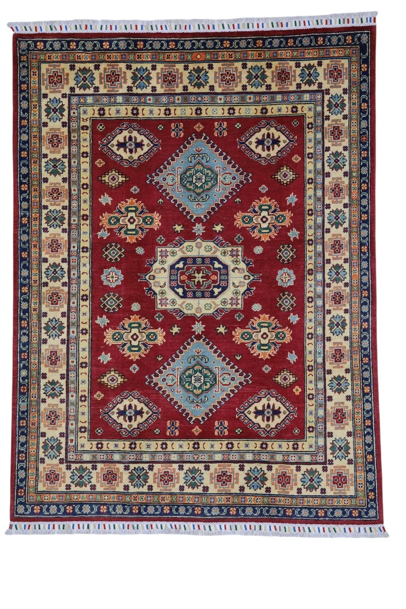 Hand-Knotted Afghani Kazak Wool Rug – 4’10″ x 6’6″ Rugistan