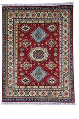Hand-Knotted Afghani Kazak Wool Rug – 4’10″ x 6’6″ Rugistan