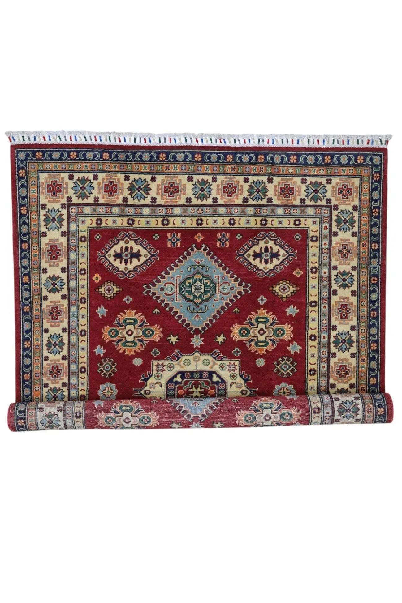 Hand-Knotted Afghani Kazak Wool Rug – 4’10″ x 6’6″ Rugistan