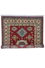 Hand-Knotted Afghani Kazak Wool Rug – 4’10″ x 6’6″ Rugistan