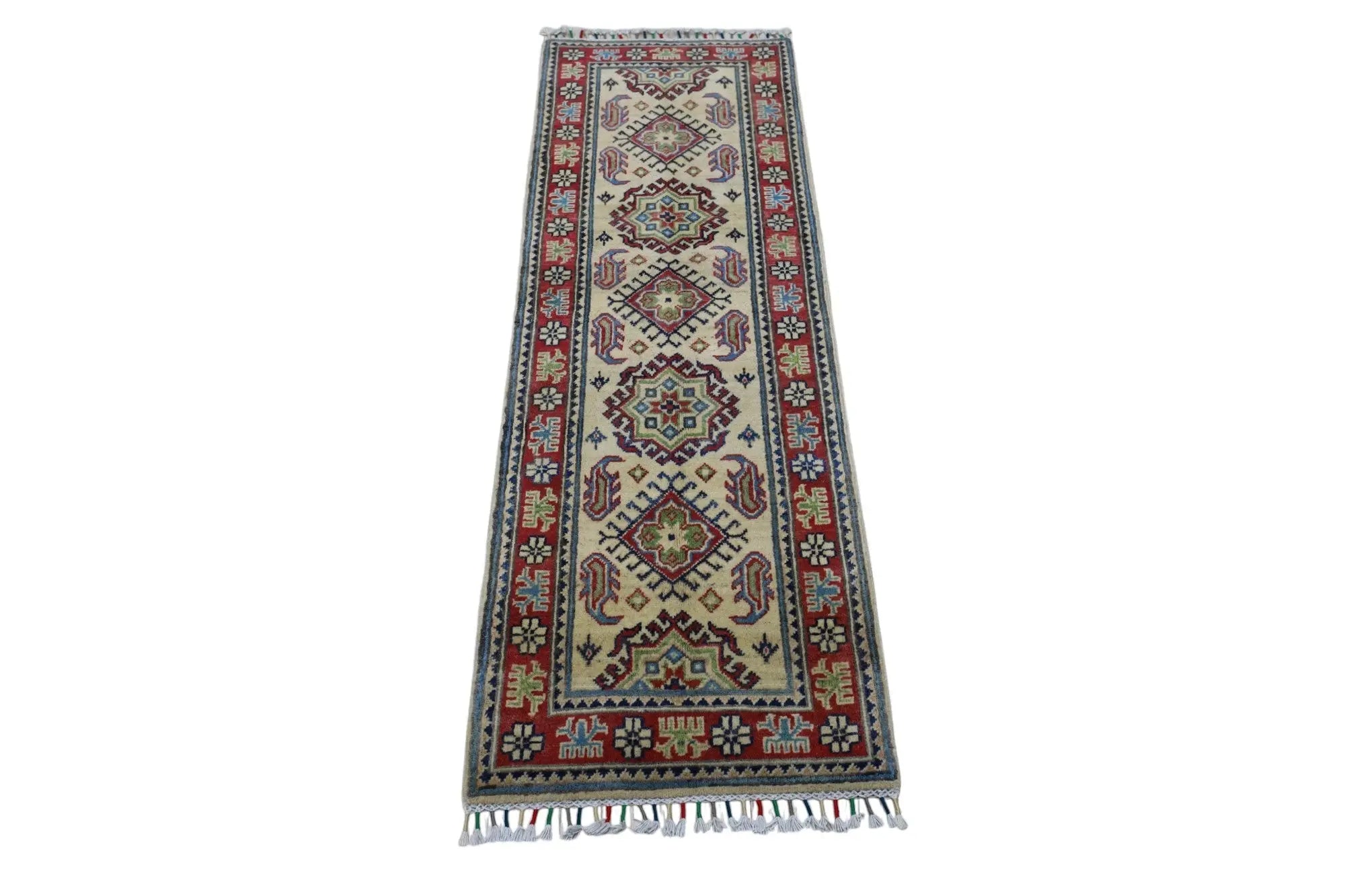 Hand-Knotted Afghani Kazak Wool Rug – 2’0″ x 6’2″ Rugistan