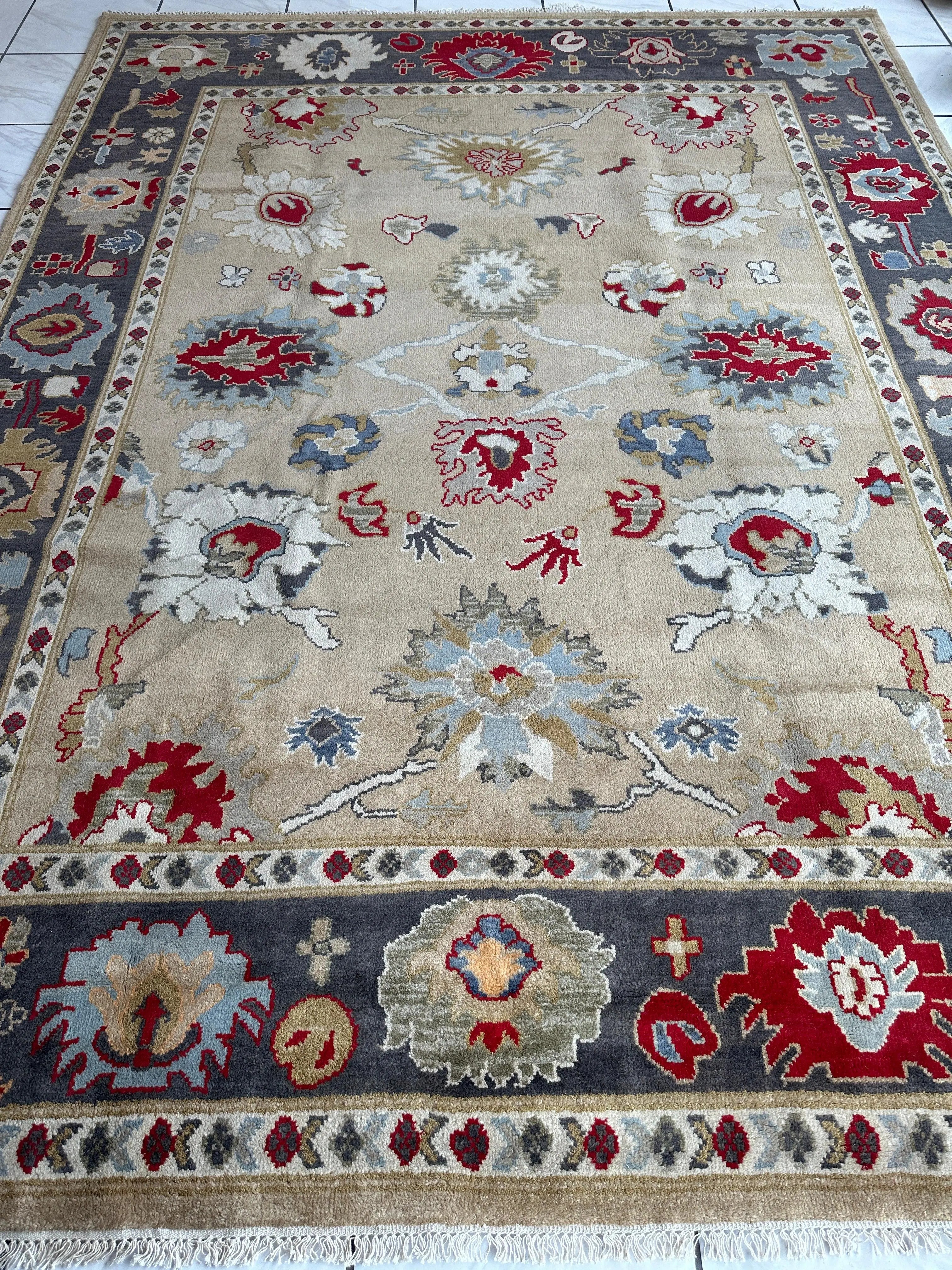 Hand Knotted Oushak Traditional Wool Rug, Living Room 9 x 12 Rug Rugistan