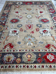 Hand Knotted Oushak Traditional Wool Rug, Living Room 9 x 12 Rug Rugistan