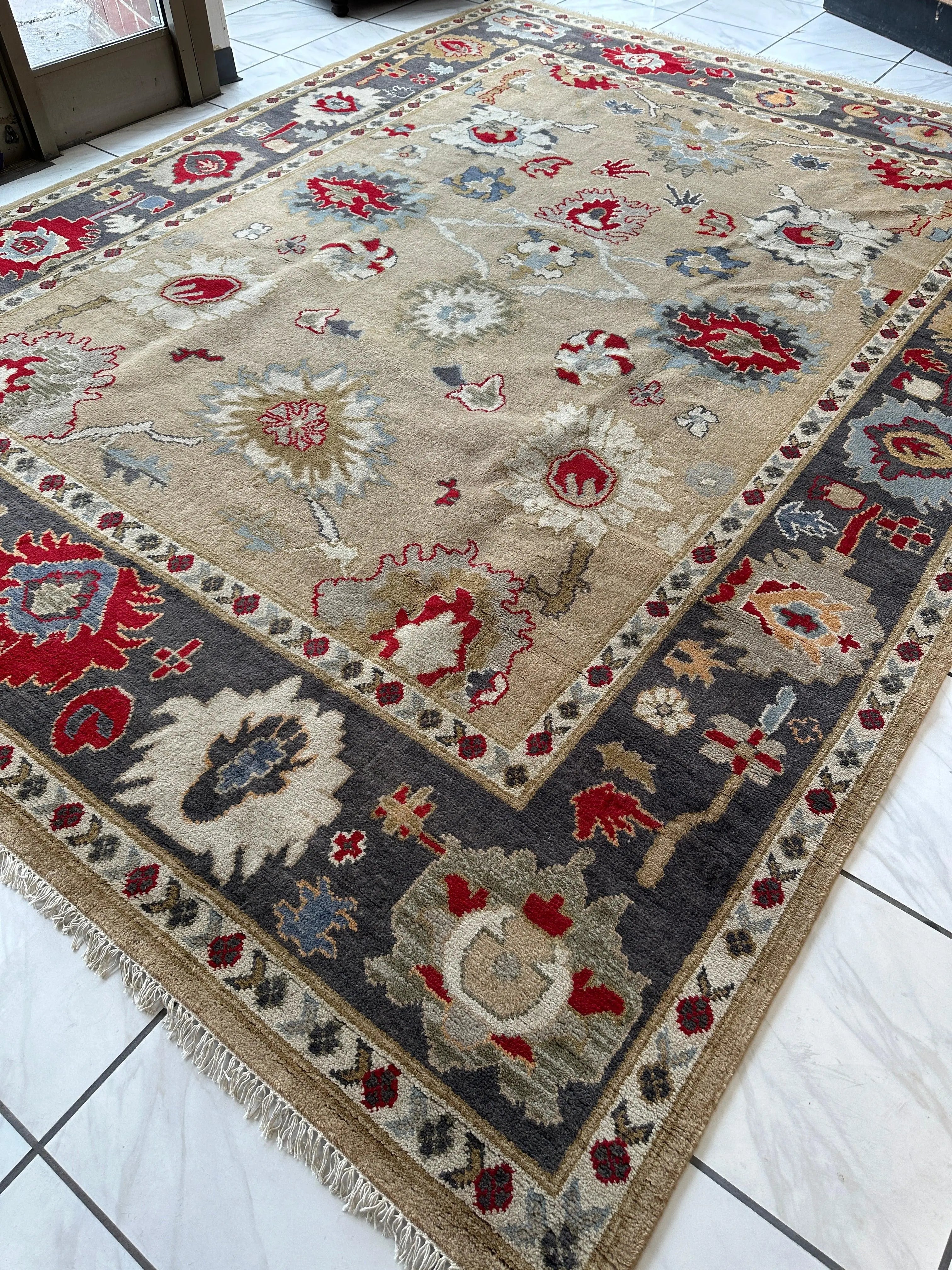 Hand Knotted Oushak Traditional Wool Rug, Living Room 9 x 12 Rug Rugistan