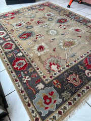 Hand Knotted Oushak Traditional Wool Rug, Living Room 9 x 12 Rug Rugistan