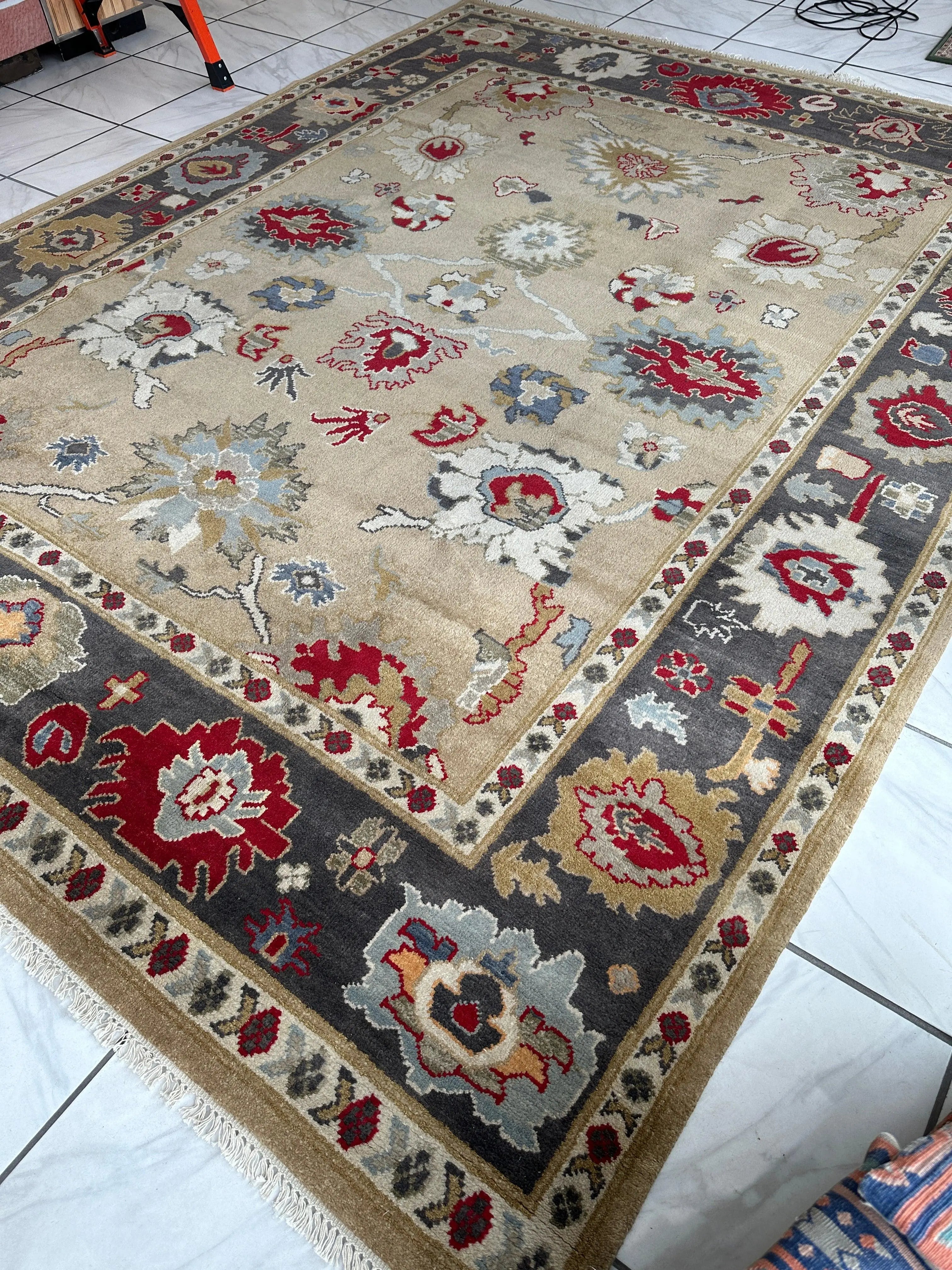 Hand Knotted Oushak Traditional Wool Rug, Living Room 9 x 12 Rug Rugistan