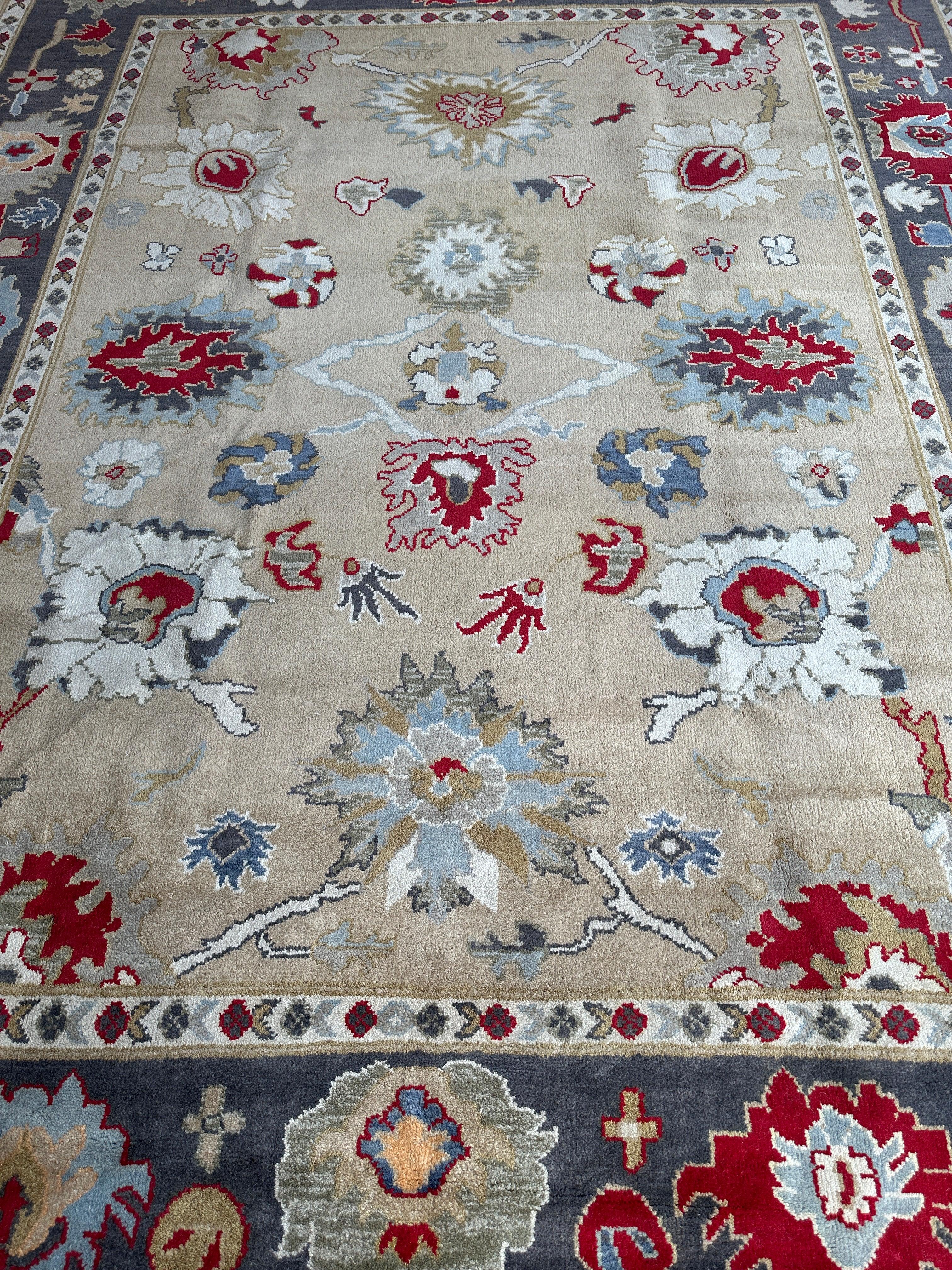 Hand Knotted Oushak Traditional Wool Rug, Living Room 9 x 12 Rug Rugistan