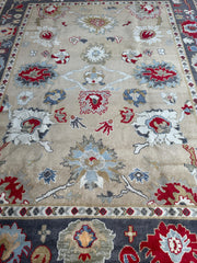 Hand Knotted Oushak Traditional Wool Rug, Living Room 9 x 12 Rug Rugistan