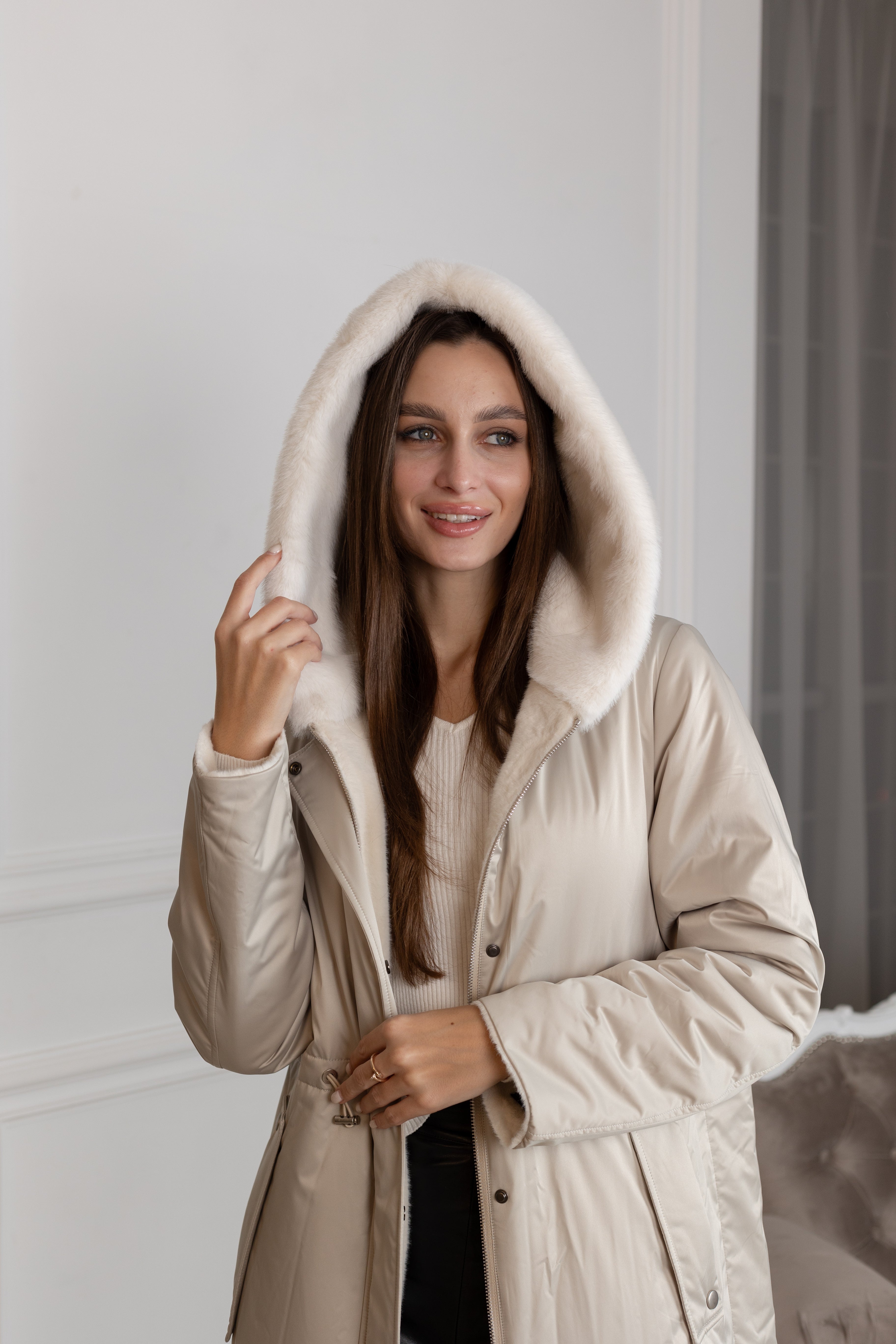 ⇆ Reversible Faux Alpaca Satin Hooded Coat Alaska® Outerwear Company