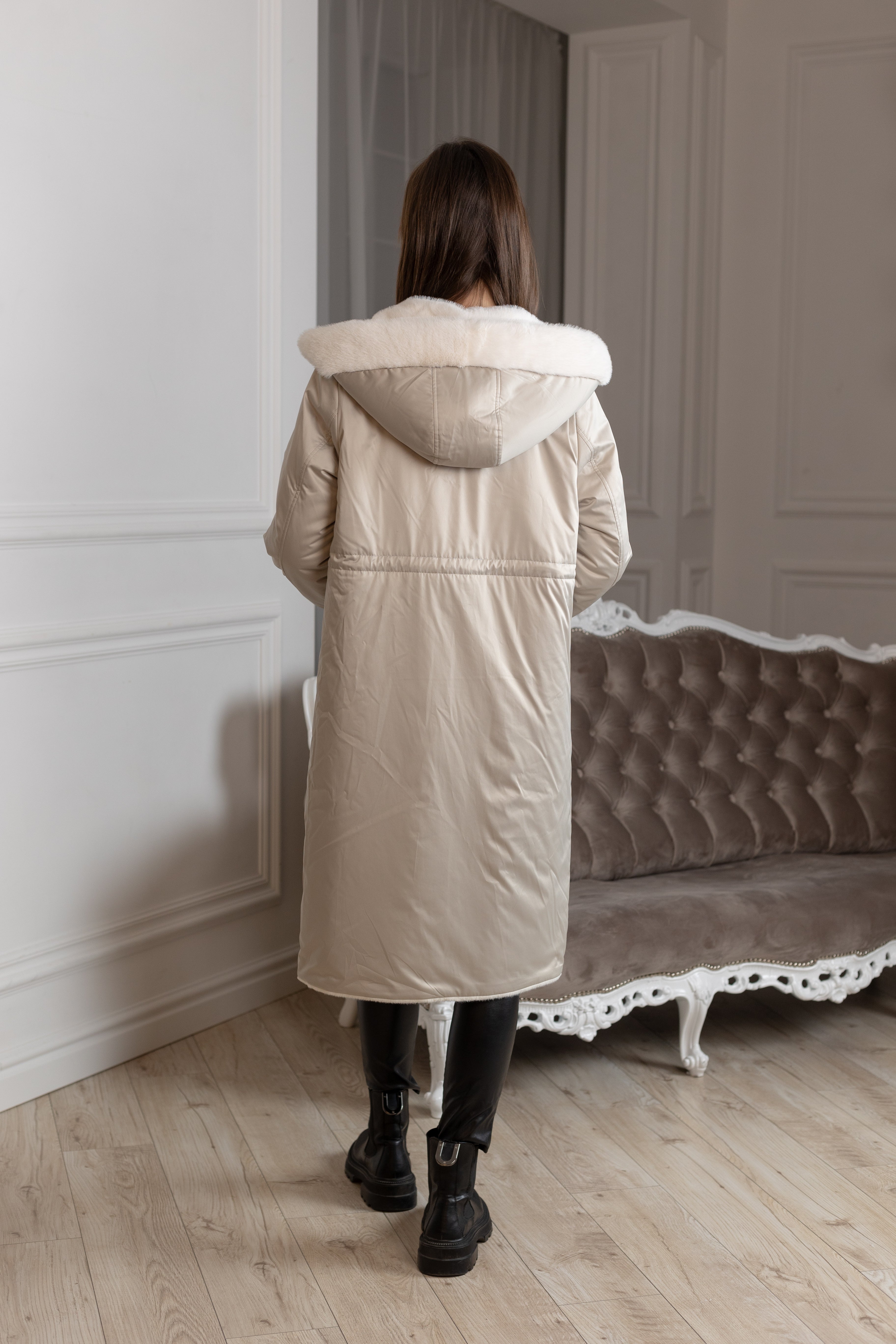 ⇆ Reversible Faux Alpaca Satin Hooded Coat Alaska® Outerwear Company