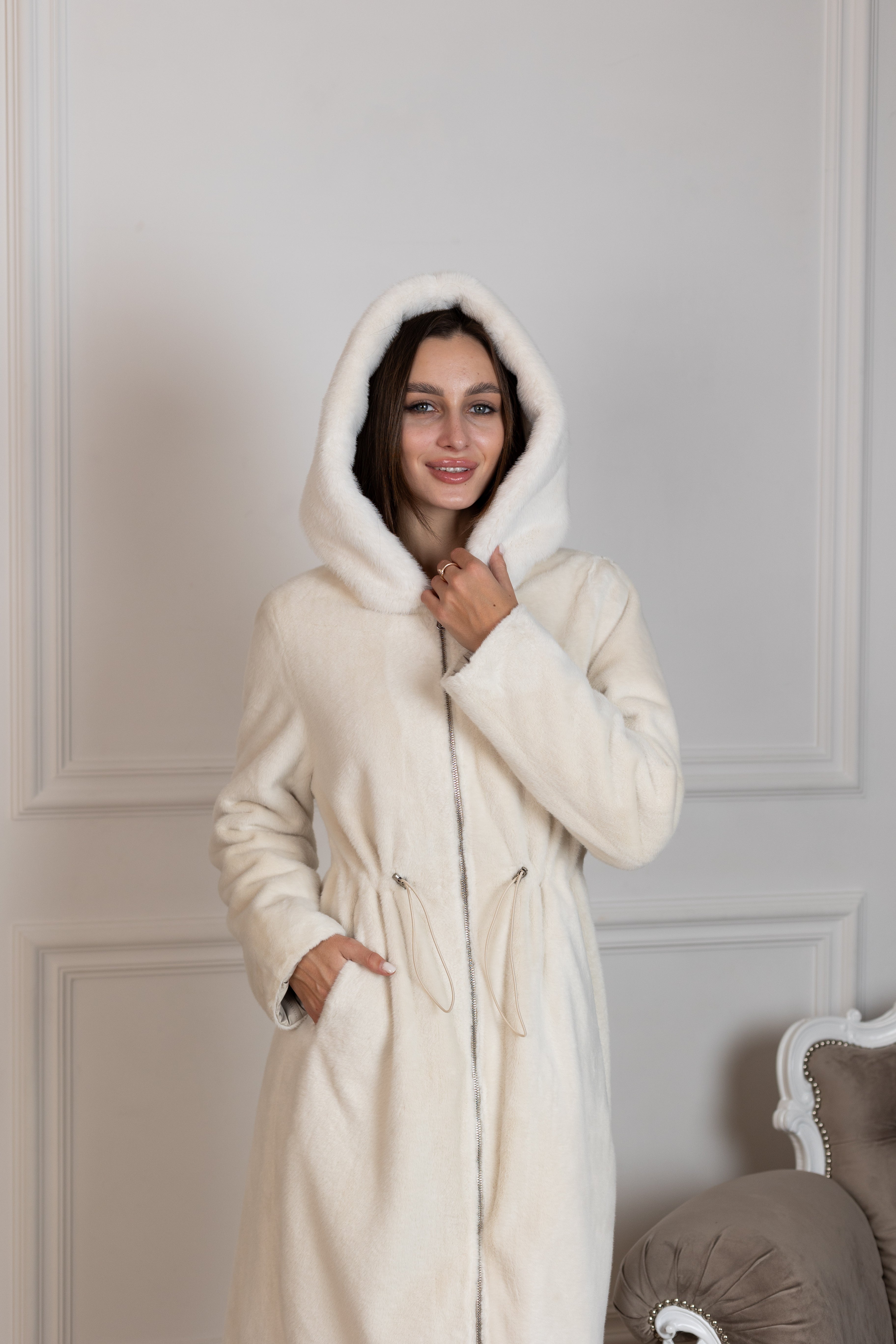 ⇆ Reversible Faux Alpaca Satin Hooded Coat Alaska® Outerwear Company