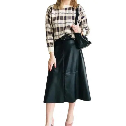 Long Faux Leather Skirt with Belt | High Waist Elegance