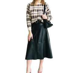 Long Faux Leather Skirt with Belt | High Waist Elegance
