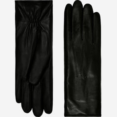 Luciana (black) - Extended women’s Italian lambskin leather gloves with rabbit fur lining