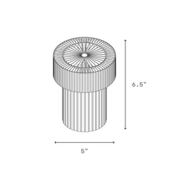 Technical drawing of a cylindrical object with dimensions labeled